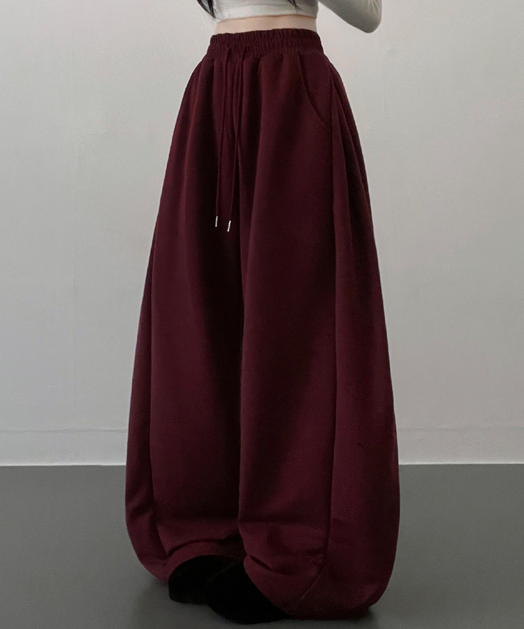 옆핀턱와이드핏사이드스냅트레이닝롱팬츠 버건디