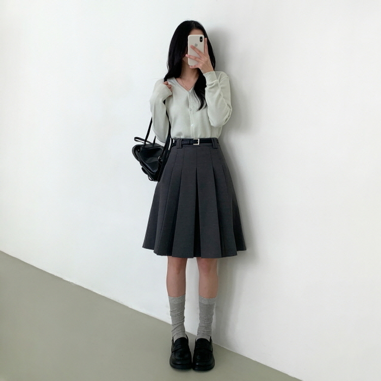 【recha】ダークネイビー プリーツミニスカート インナーポイントプリーツミニスカート【ダークネイビー】