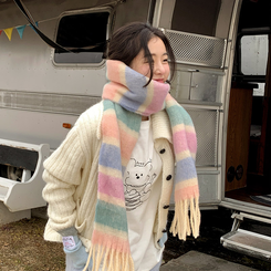 レインボーストライプフリンジマフラー PINK