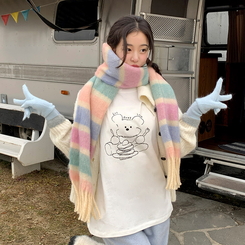 レインボーストライプフリンジマフラー PINK