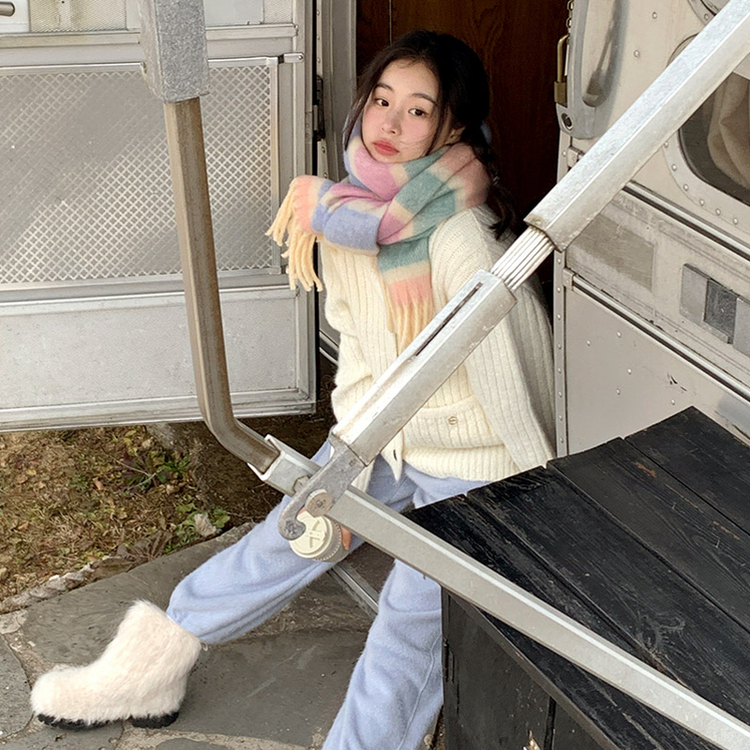 レインボーストライプフリンジマフラー PINK