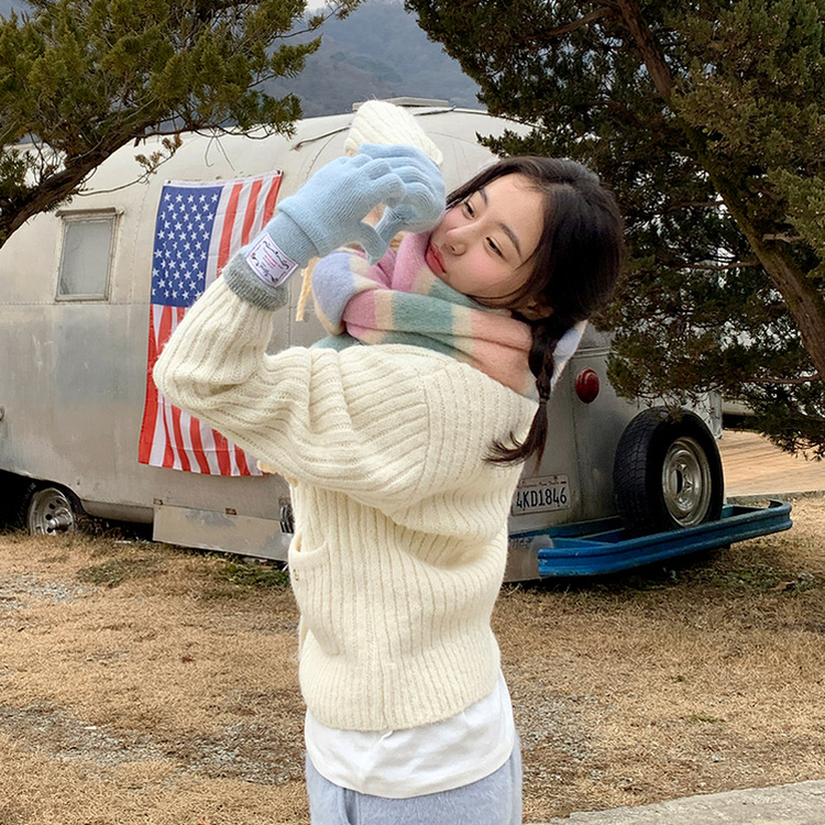 レインボーストライプフリンジマフラー PINK