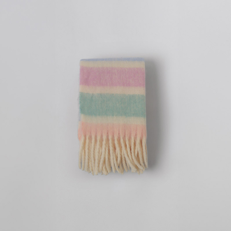 レインボーストライプフリンジマフラー