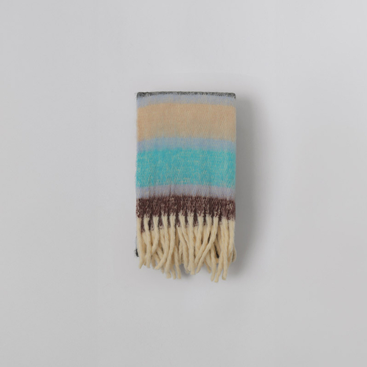 レインボーストライプフリンジマフラー