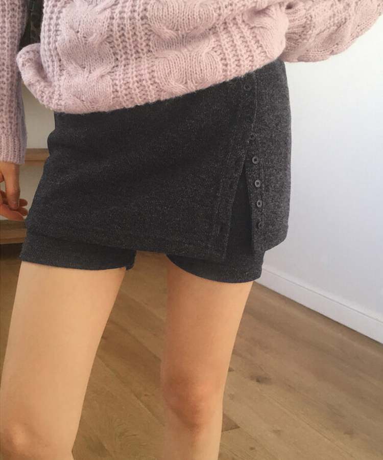 ボタンスリットレイヤードスカートショートパンツ