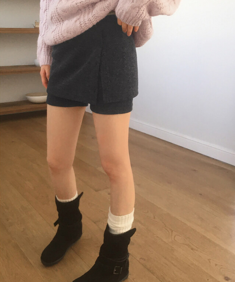 ボタンスリットレイヤードスカートショートパンツ