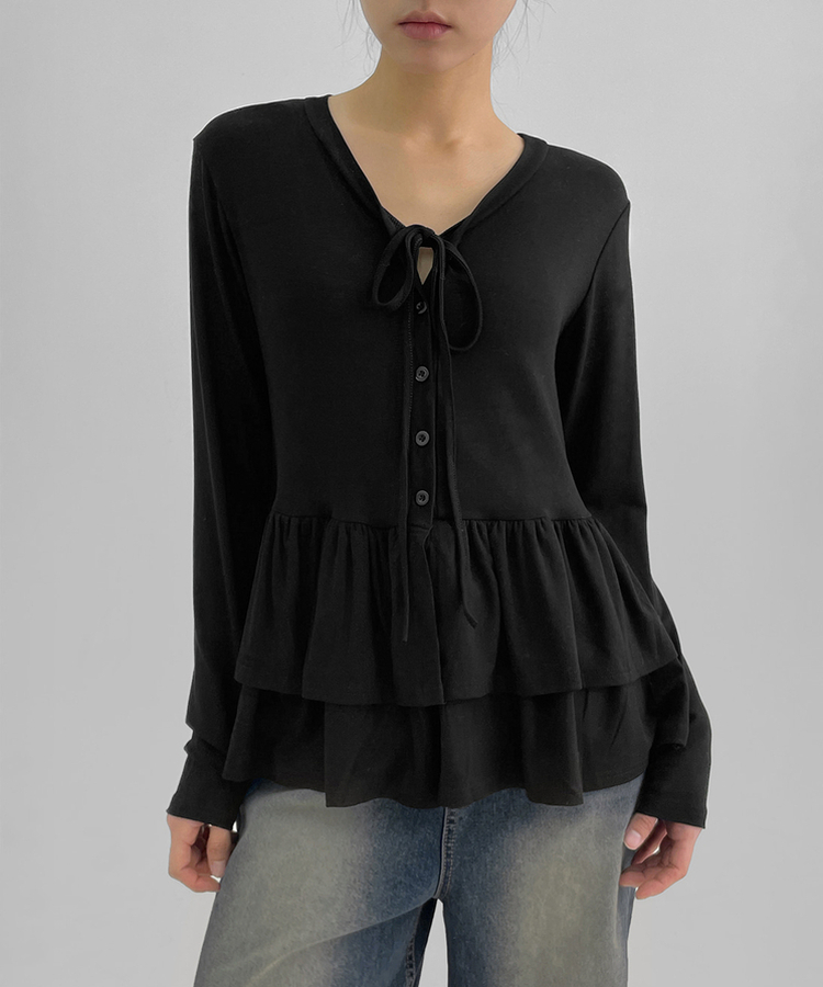 ElegChic tシャツ 片袖フリル長袖カットソー レディース
