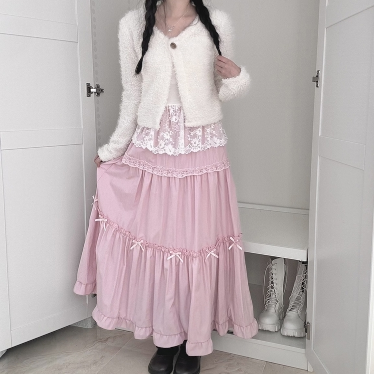 ピュアフレアリボンロングスカート｜ミディ/ロングスカート｜韓国