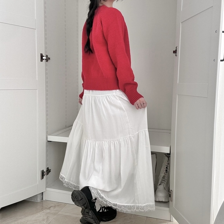 밑단 레이스 포인트 레이스 캉캉 밴딩 롱스커트 롱치마 보헤미안 에스닉 모리걸 히피