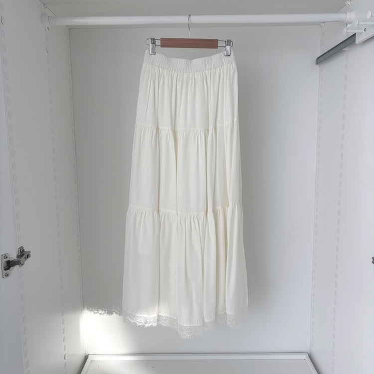 밑단 레이스 포인트 레이스 캉캉 밴딩 롱스커트 롱치마 보헤미안 에스닉 모리걸 히피