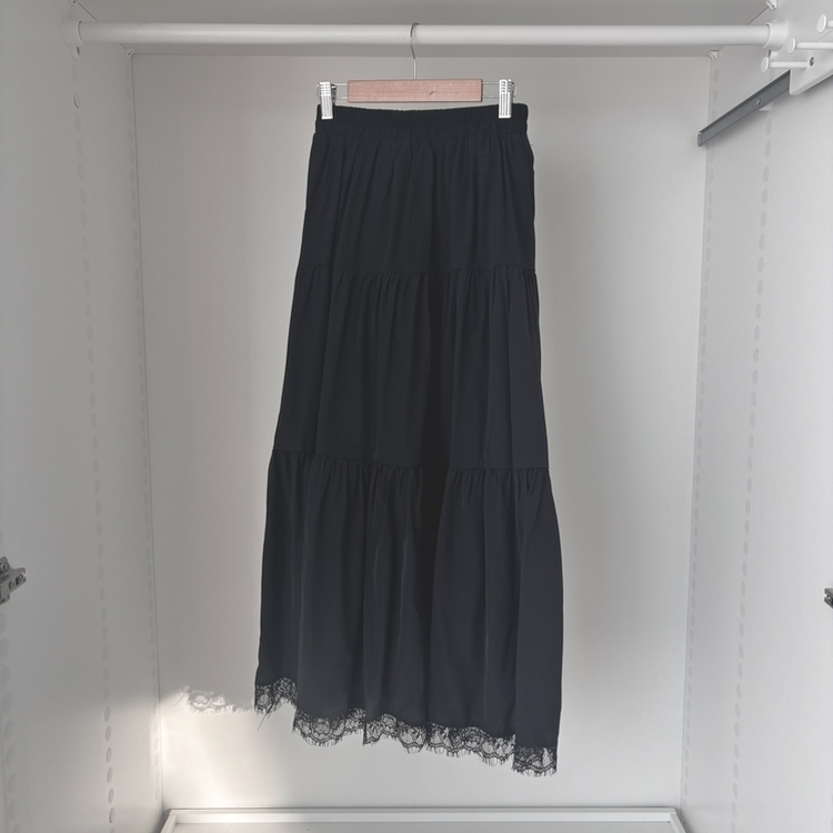 밑단 레이스 포인트 레이스 캉캉 밴딩 롱스커트 롱치마 보헤미안 에스닉 모리걸 히피