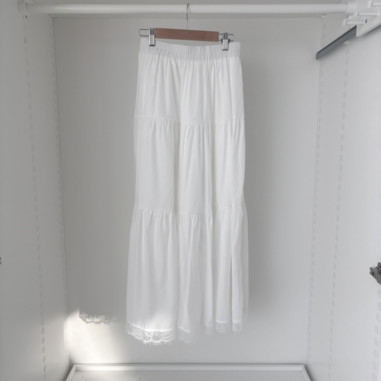 밑단 레이스 포인트 레이스 캉캉 밴딩 롱스커트 롱치마 보헤미안 에스닉 모리걸 히피