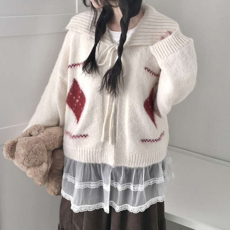 ラブリーアーガイルリボンニットカーディガン