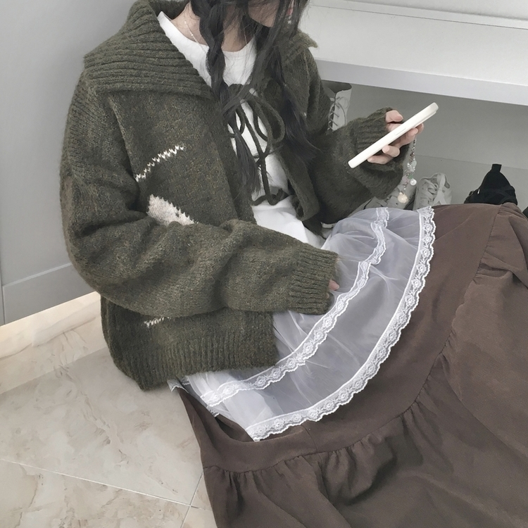 ラブリーアーガイルリボンニットカーディガン