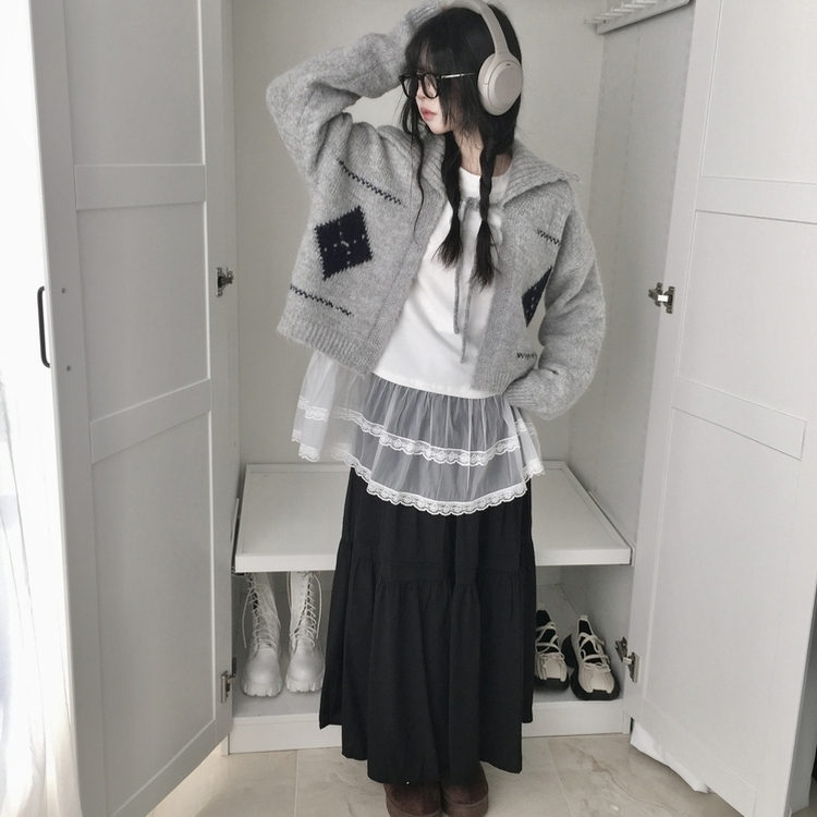 ラブリーアーガイルリボンニットカーディガン