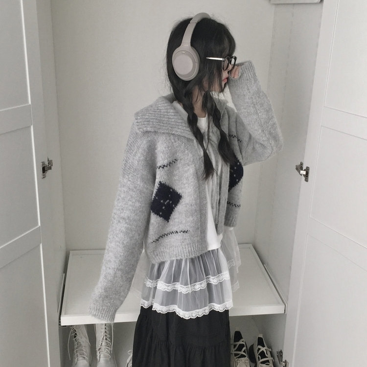 ラブリーアーガイルリボンニットカーディガン