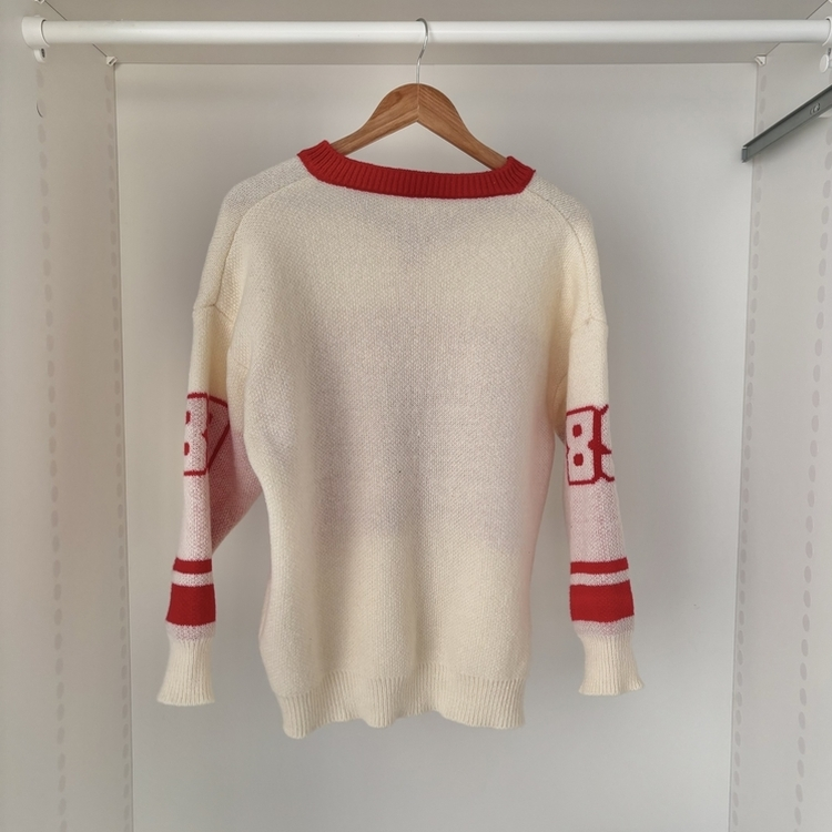 89レタリングバイカラーVネックニット