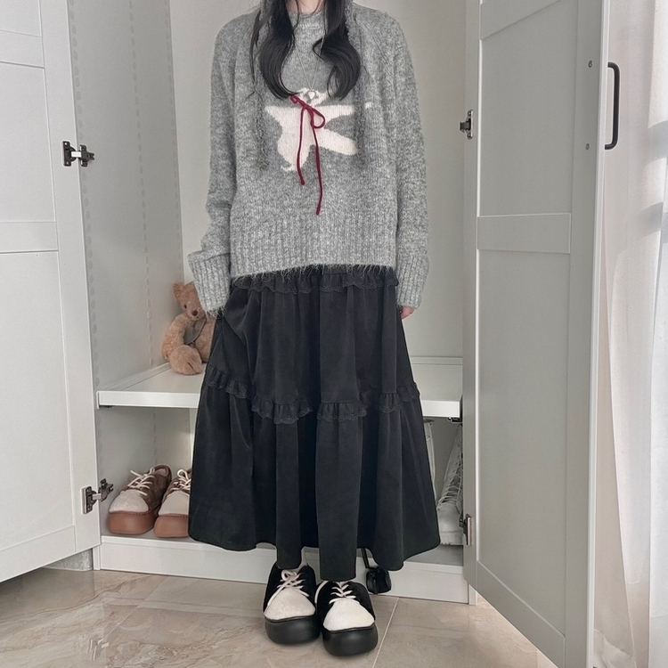 ビンテージティアードバンディングロングスカート