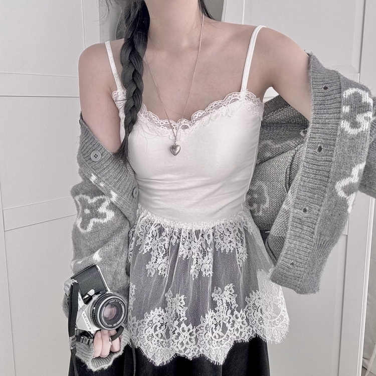 레이어드 코디 꿀템 레이스 레이어드 은근 섹시 캡나시 화이트