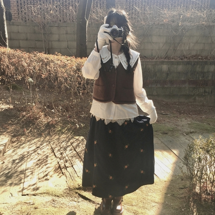 フラワーバンディングフレアロングスカート