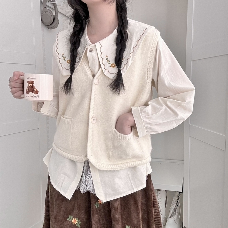 レイヤードショートボタンニットベスト冬(5color)