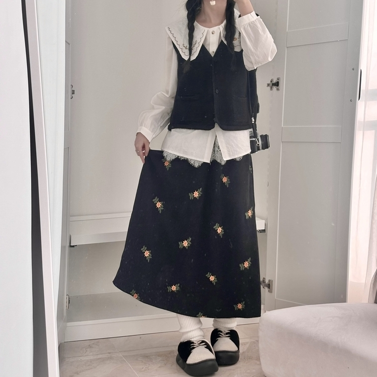 レイヤードショートボタンニットベスト冬(5color)