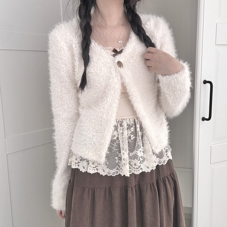 レイヤードクロップボアウールカーディガン