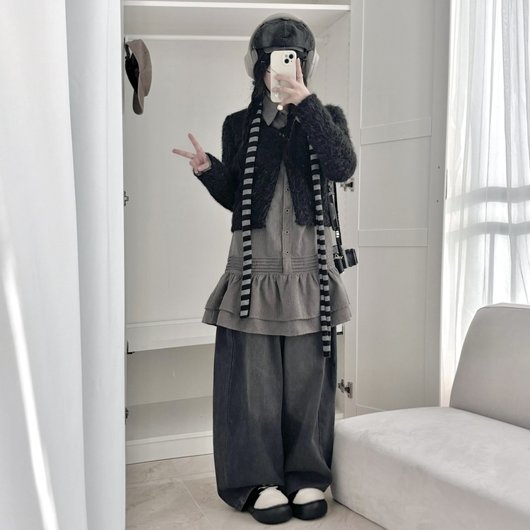 レイヤードクロップボアウールカーディガン