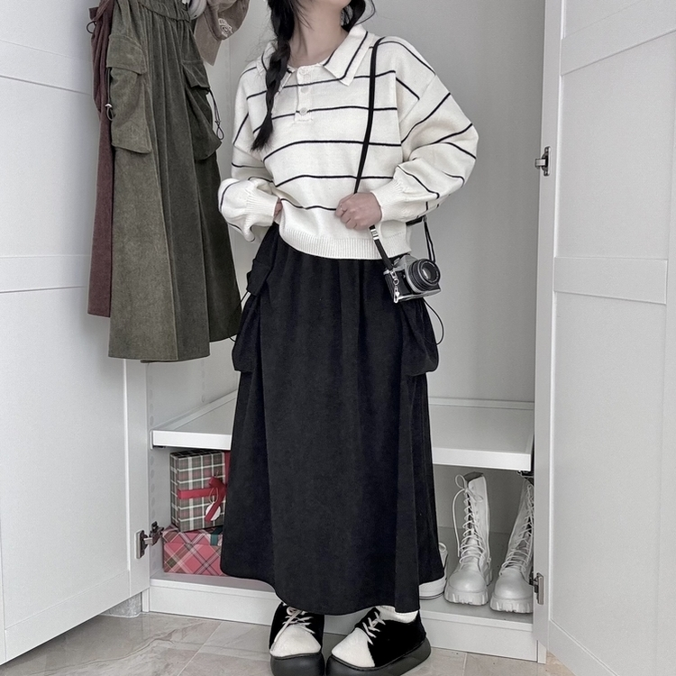 데일리 카라 버튼 단가라 크롭 니트