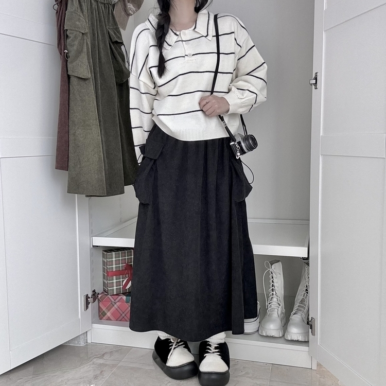 데일리 카라 버튼 단가라 크롭 니트