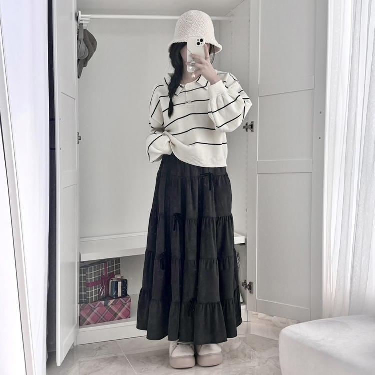 데일리 카라 버튼 단가라 크롭 니트