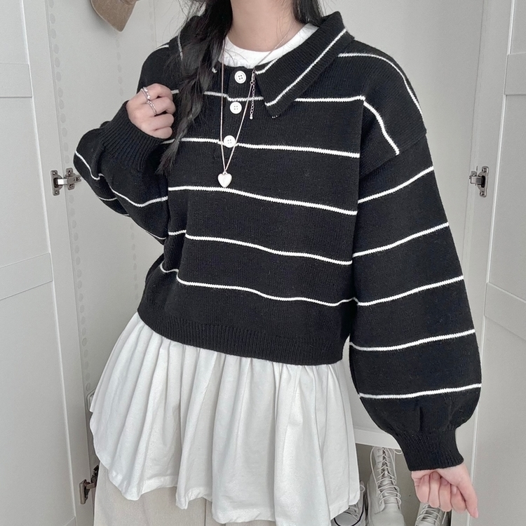 데일리 카라 버튼 단가라 크롭 니트