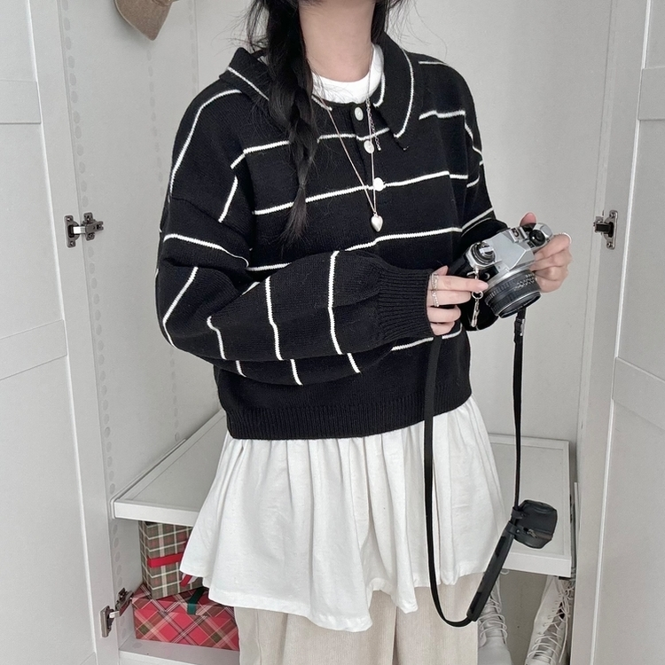 데일리 카라 버튼 단가라 크롭 니트