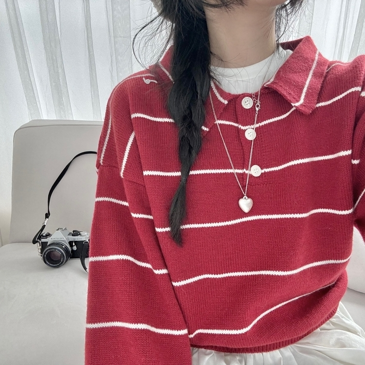 데일리 카라 버튼 단가라 크롭 니트