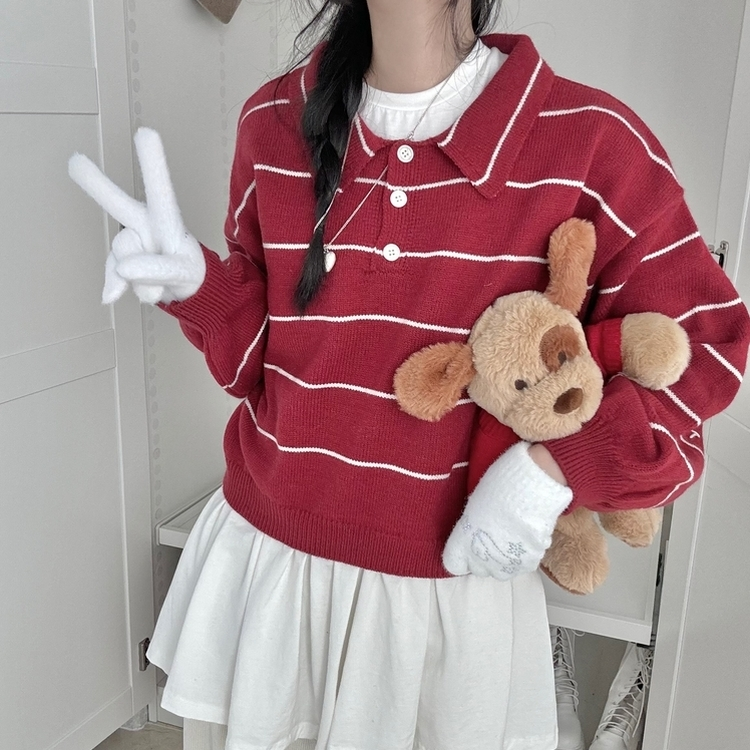 데일리 카라 버튼 단가라 크롭 니트