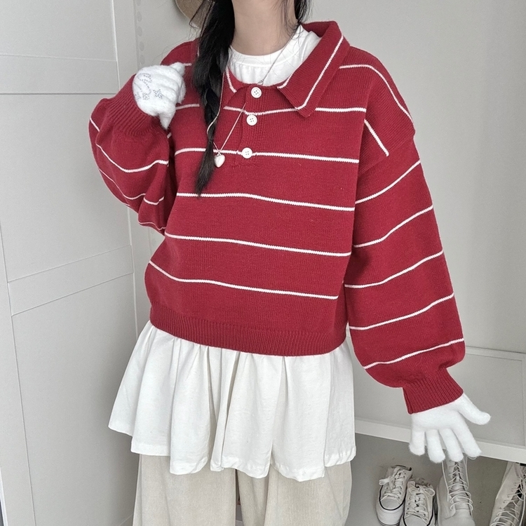 데일리 카라 버튼 단가라 크롭 니트