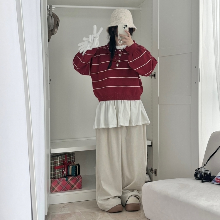 데일리 카라 버튼 단가라 크롭 니트