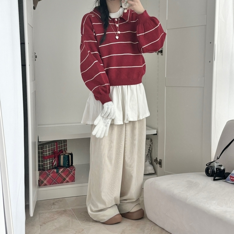 데일리 카라 버튼 단가라 크롭 니트