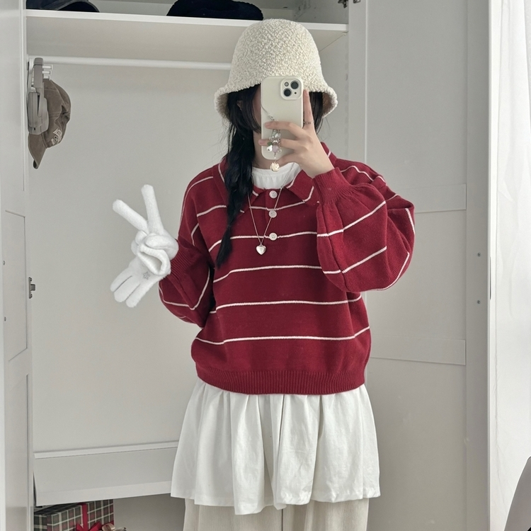 데일리 카라 버튼 단가라 크롭 니트