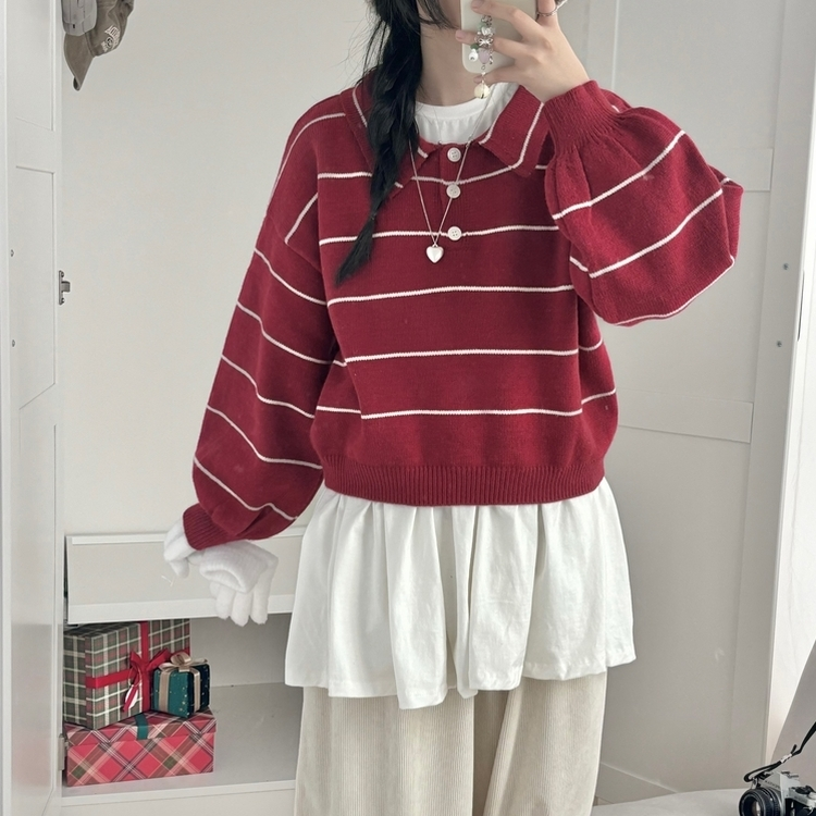 데일리 카라 버튼 단가라 크롭 니트