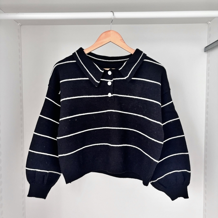 데일리 카라 버튼 단가라 크롭 니트