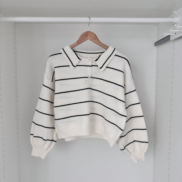 데일리 카라 버튼 단가라 크롭 니트