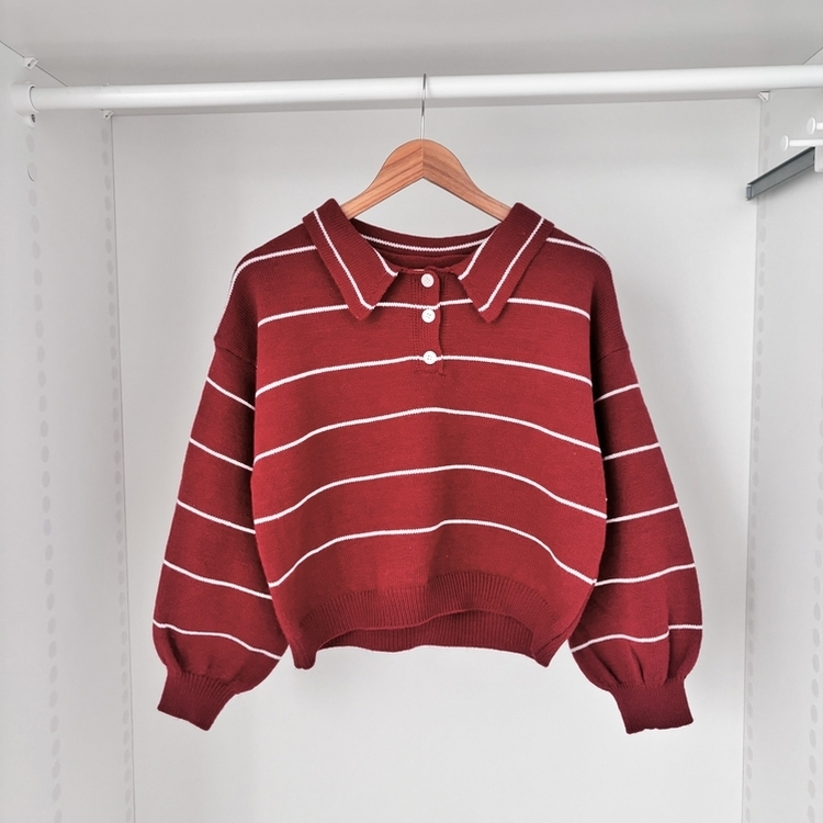 데일리 카라 버튼 단가라 크롭 니트