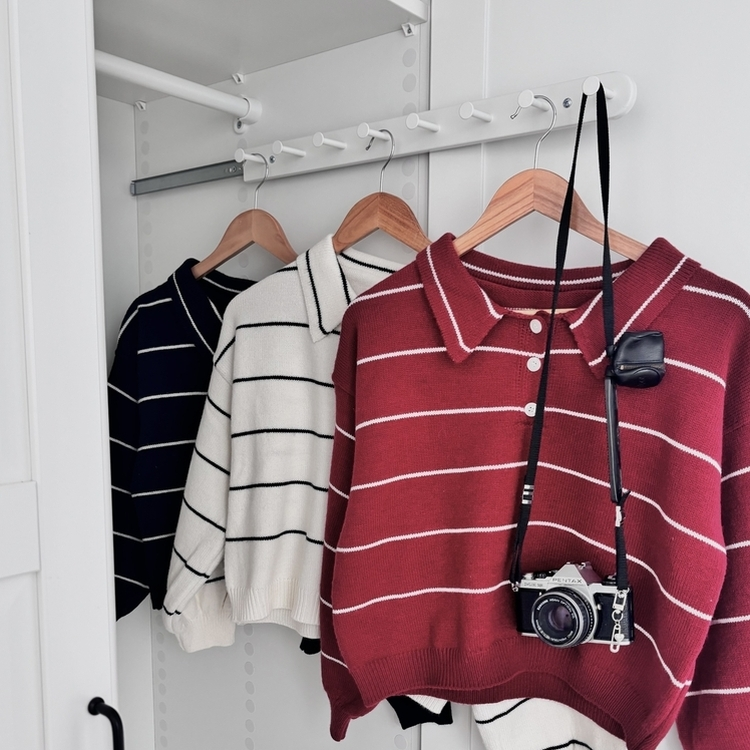 데일리 카라 버튼 단가라 크롭 니트