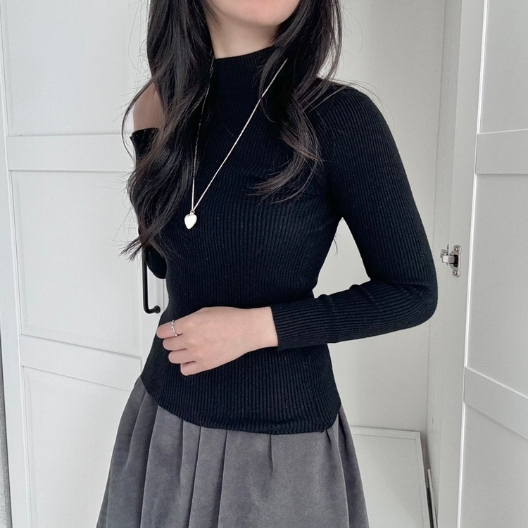 갑갑함 없는 쫀득모찌 반목폴라 레이어드 긴팔 골지 니트 티셔츠