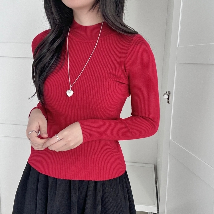 갑갑함 없는 쫀득모찌 반목폴라 레이어드 긴팔 골지 니트 티셔츠