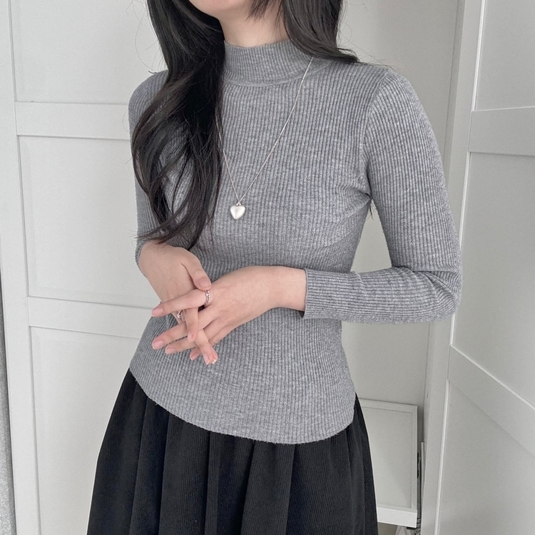 갑갑함 없는 쫀득모찌 반목폴라 레이어드 긴팔 골지 니트 티셔츠