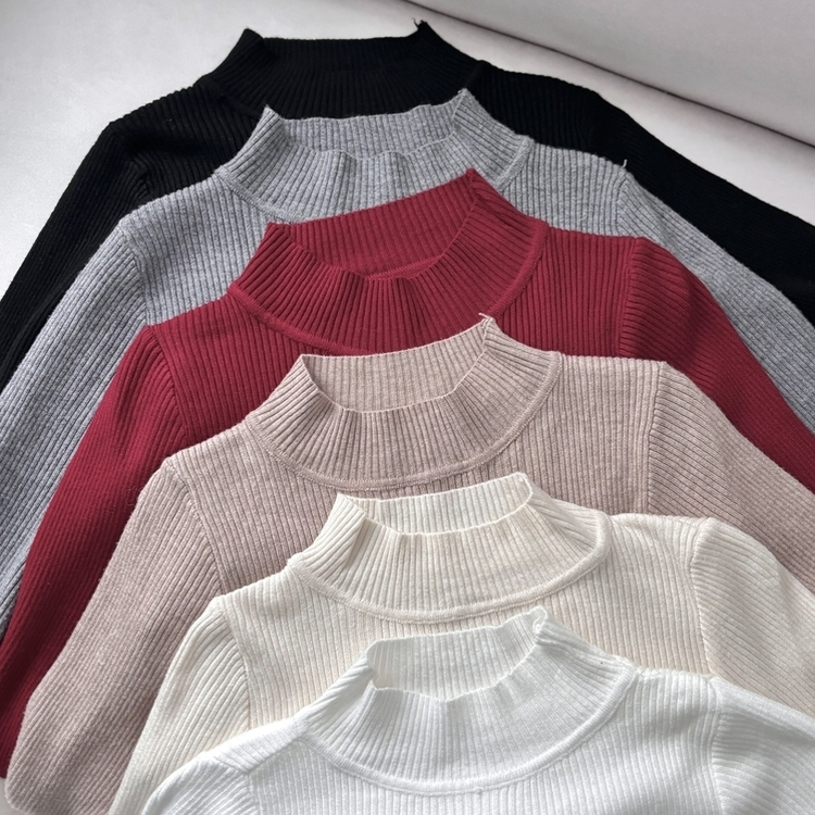 갑갑함 없는 쫀득모찌 반목폴라 레이어드 긴팔 골지 니트 티셔츠