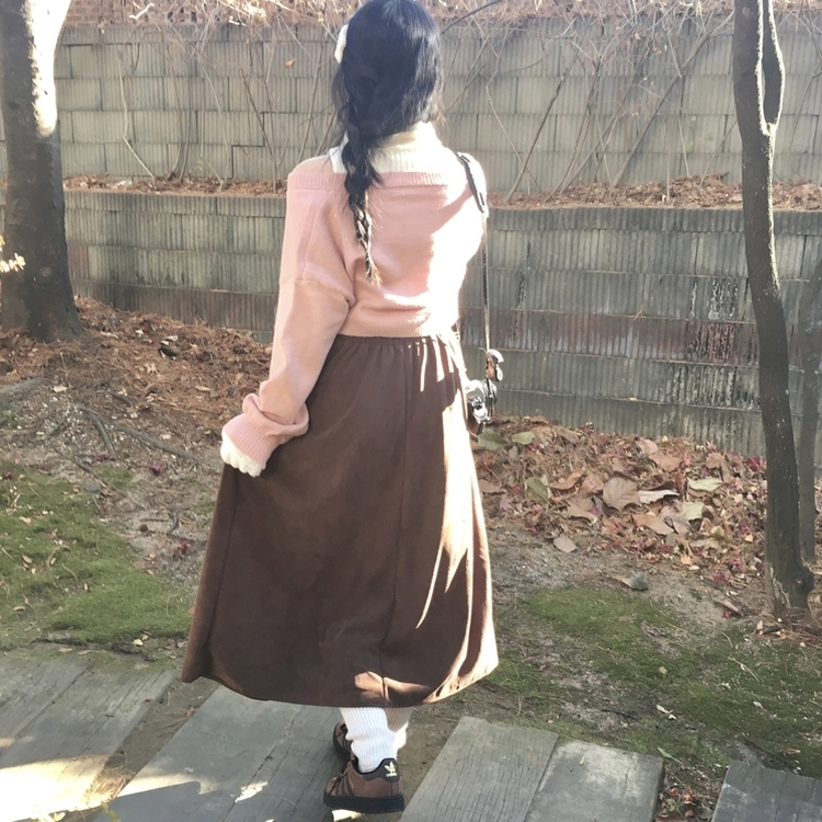 【ベルト付き】コーデュロイリボンプリーツロングスカート