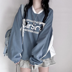 Vネックオーバーフィット長袖トレーナー(6color) SKY BLUE